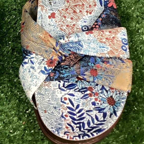Johnny Was Sandals Leather Sunny Garden Twist Slip On Floral Blue - Picture 3 of 13